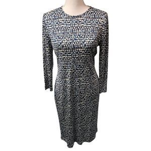 Tory Burch 100% silk blue white midi dress geometric print women’s medium
